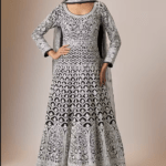 Black & Peach Net Embroidered Anarkali Set