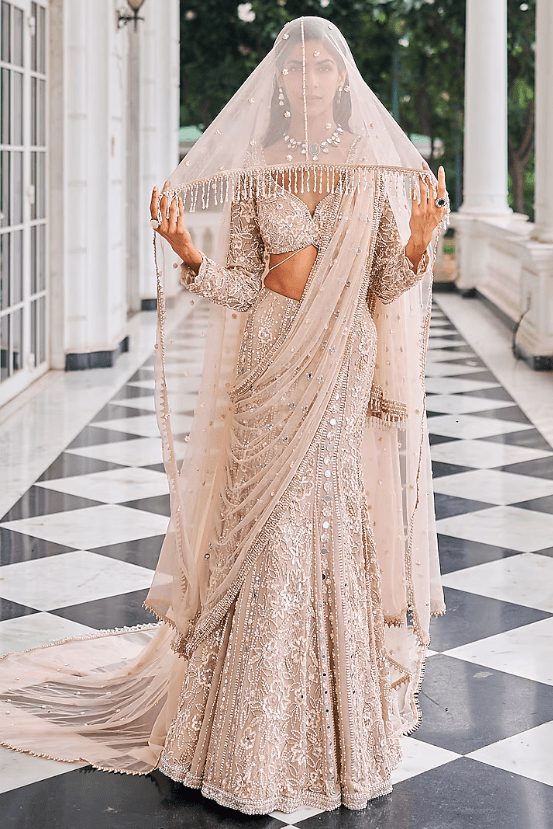 Salmon Pink Georgette Sequins Embroidered Lehenga Set - Image 4
