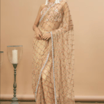 Nude Net Coral Embroidered Saree Set