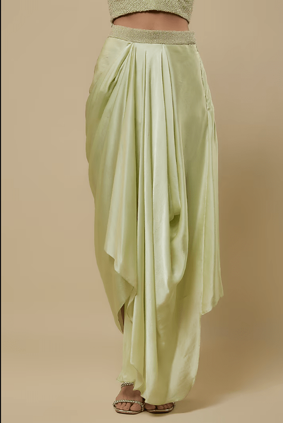 Mint Pure Satin Draped Skirt Set - Image 3