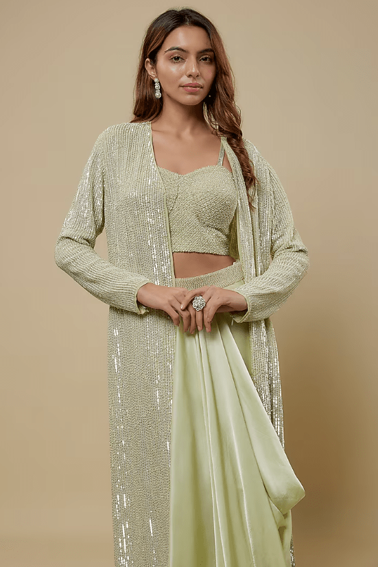 Mint Pure Satin Draped Skirt Set - Image 4