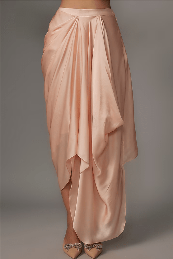 .Peach Organza & Satin Sequins Embroidered Cape Set - Image 3