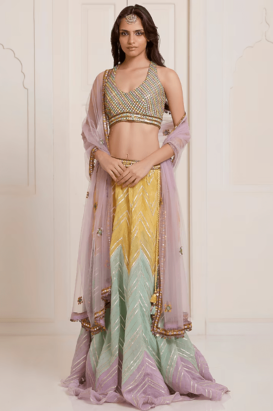 Multi-Colored Chanderi Lehenga Set