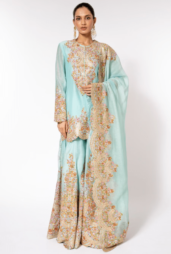 Blue embellished sharara set