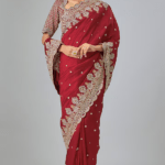 Red Silk Zardosi Embroidered Saree Set