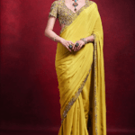 Yellow Crepe Dori Embroidered Saree Set