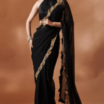 Black Georgette Cutwork Embroidered Pre-Stitched Saree Set