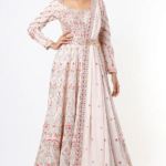 Blush Pink Embroidered Anarkali Set With Belt