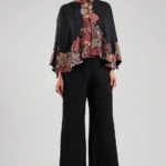 Black Silk Embroidered Kalidar Cape Set