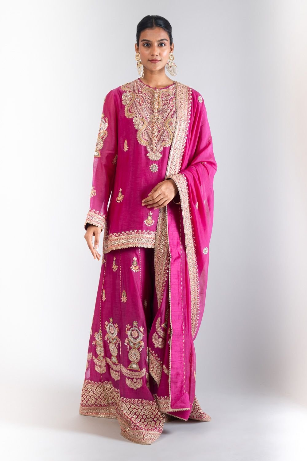 Fuschia Silk 16 Kali Kurta Sharara Set