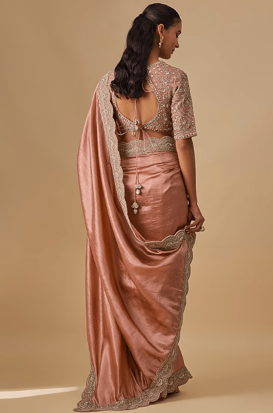 Peach Silk Zardosi Embroidered Saree Set - Image 2