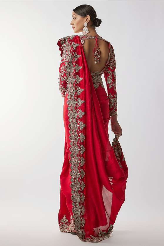 Red Silk Zari Embroidered Saree Set - Image 2