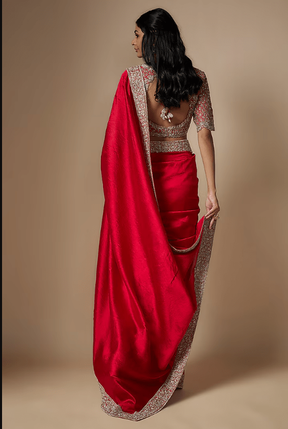 Red Silk Zari Embroidered Saree Set - Image 2