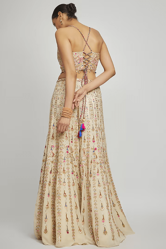 Ivory Georgette Gota & Resham Embroidered High-Waisted Sharara Set - Image 2