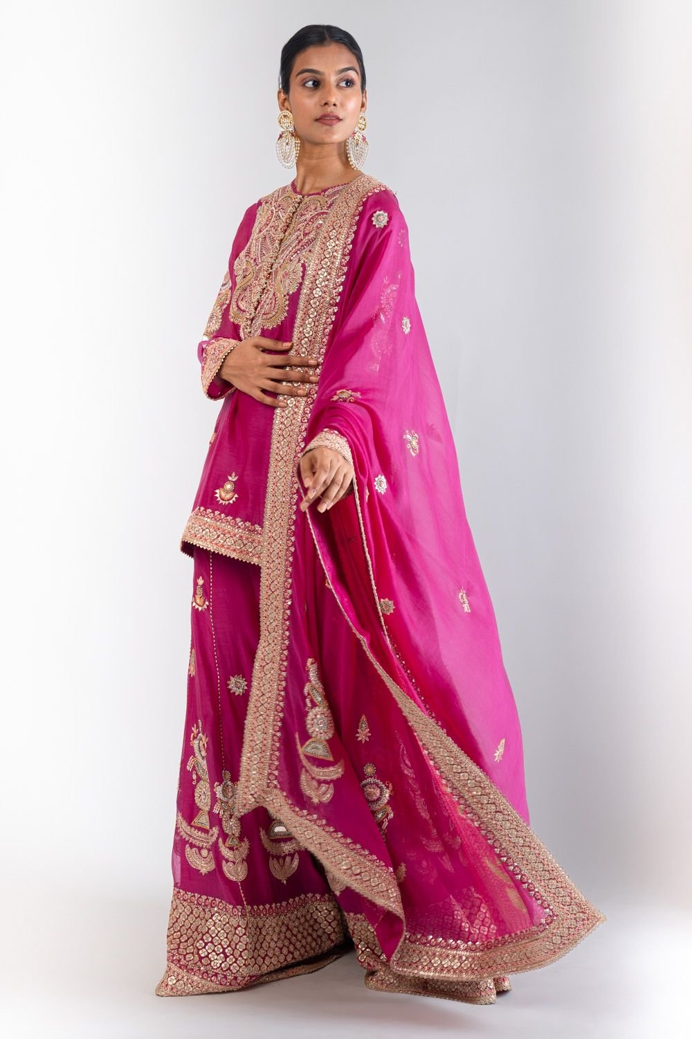 Fuschia Silk 16 Kali Kurta Sharara Set - Image 2