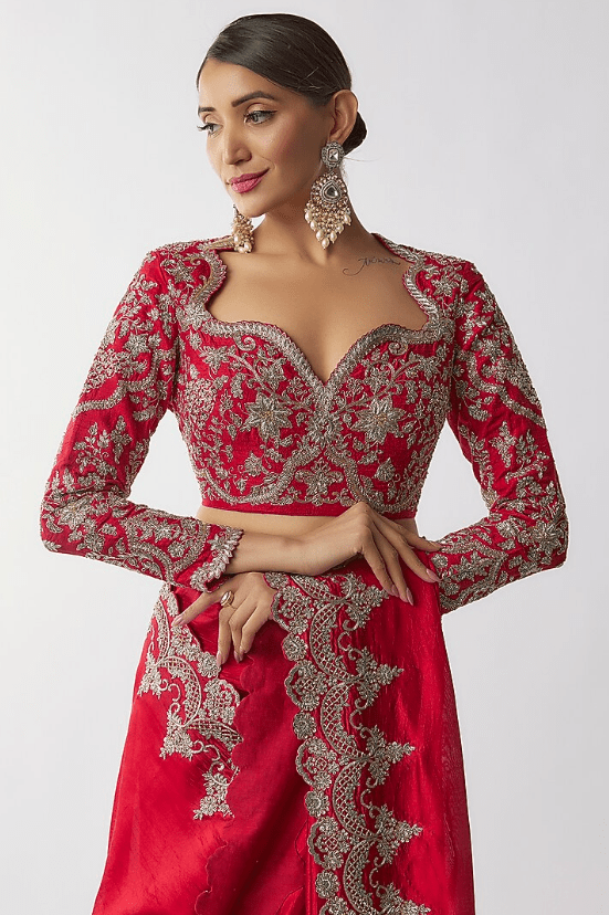 Red Silk Zari Embroidered Saree Set - Image 3