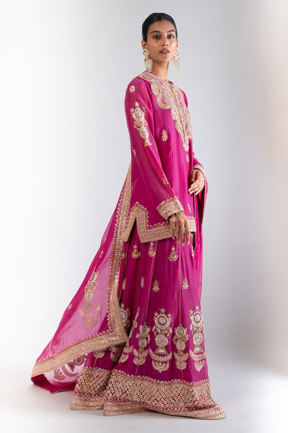 Fuschia Silk 16 Kali Kurta Sharara Set - Image 3