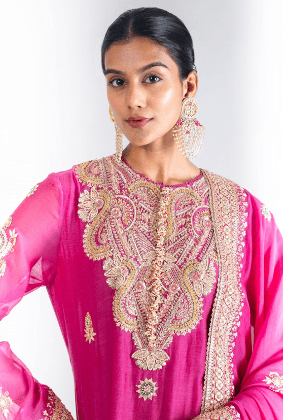 Fuschia Silk 16 Kali Kurta Sharara Set - Image 4
