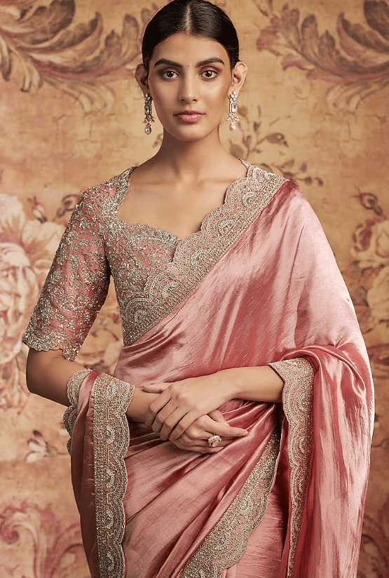 Peach Silk Zari Embroidered Saree Set - Image 4