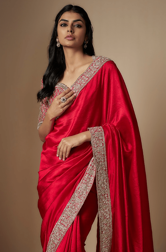 Red Silk Zari Embroidered Saree Set - Image 4