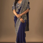 Purple Silk Zardosi Embroidered Saree Set