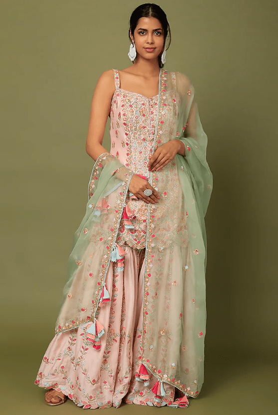 Pink Chanderi Silk Cutwork Embroidered Gharara Set