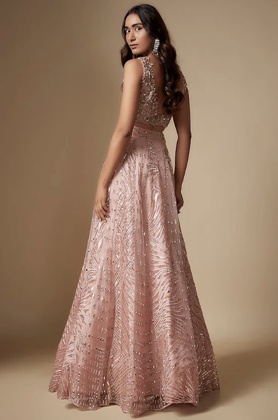 Rose Gold Tulle Hand Embroidered Lehenga Set - Image 2