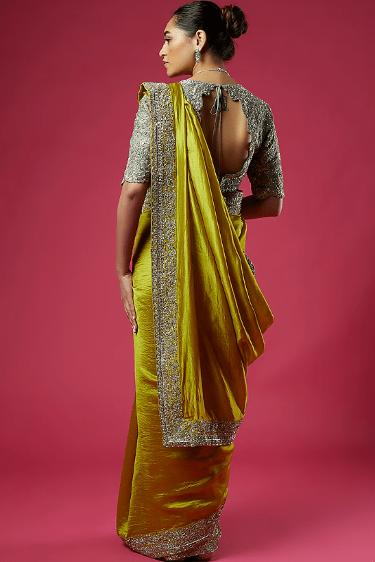 Mustard Silk Zardosi Embroidered Saree Set - Image 2