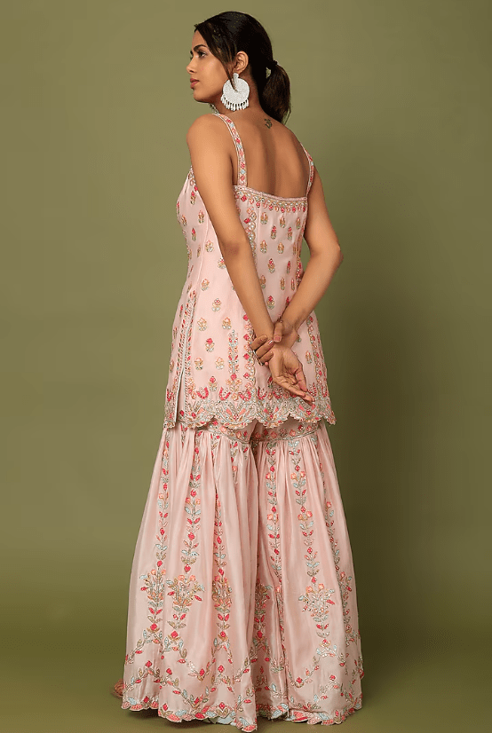 Pink Chanderi Silk Cutwork Embroidered Gharara Set - Image 2