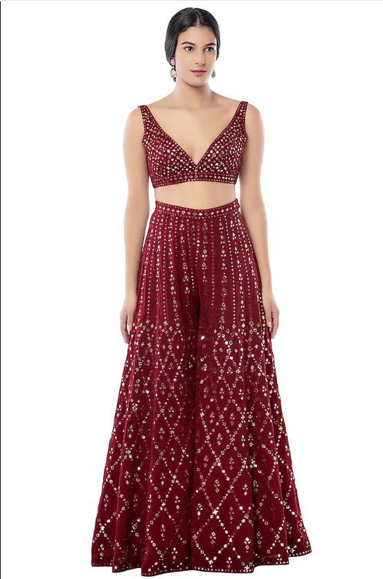Maroon Embroidered Sharara Set With Cape - Image 2