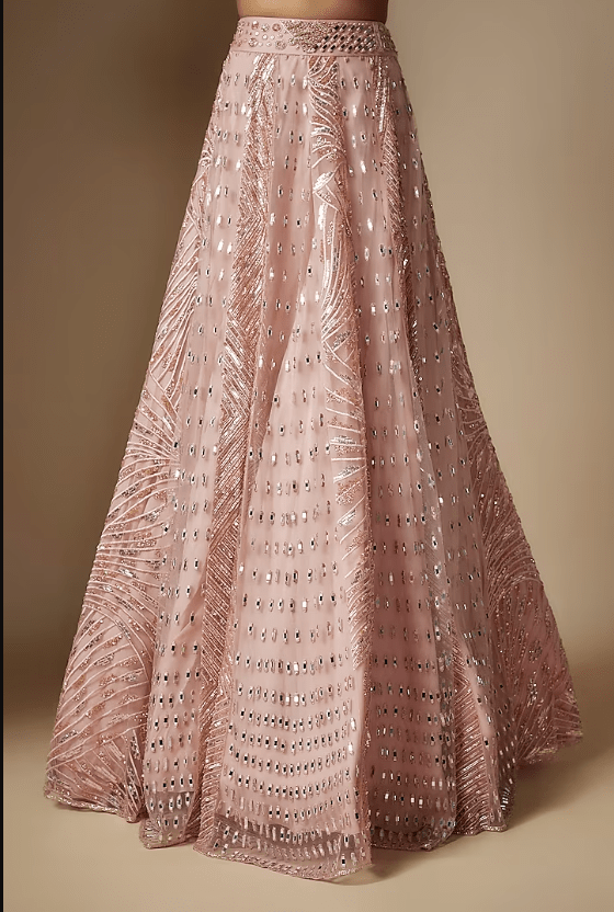 Rose Gold Tulle Hand Embroidered Lehenga Set - Image 3