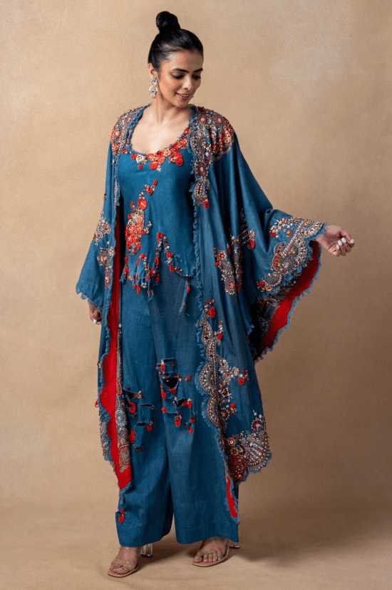 Blue denim cape set - Image 3