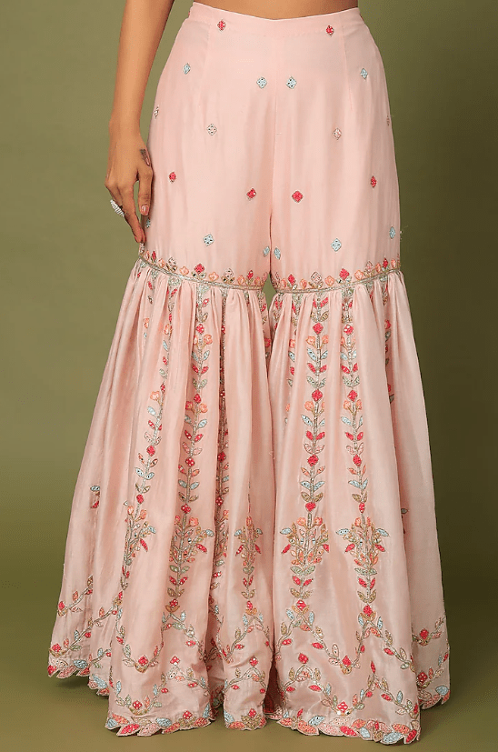 Pink Chanderi Silk Cutwork Embroidered Gharara Set - Image 3