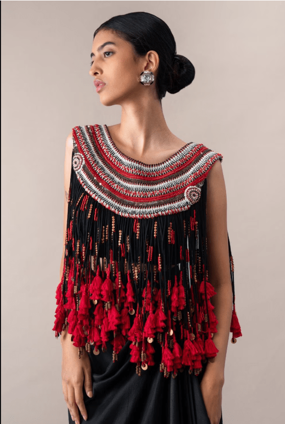 Black & Red Silk Embroidered Co-Ord Set - Image 4