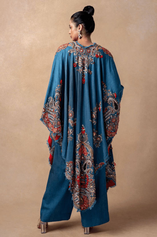 Blue denim cape set - Image 5