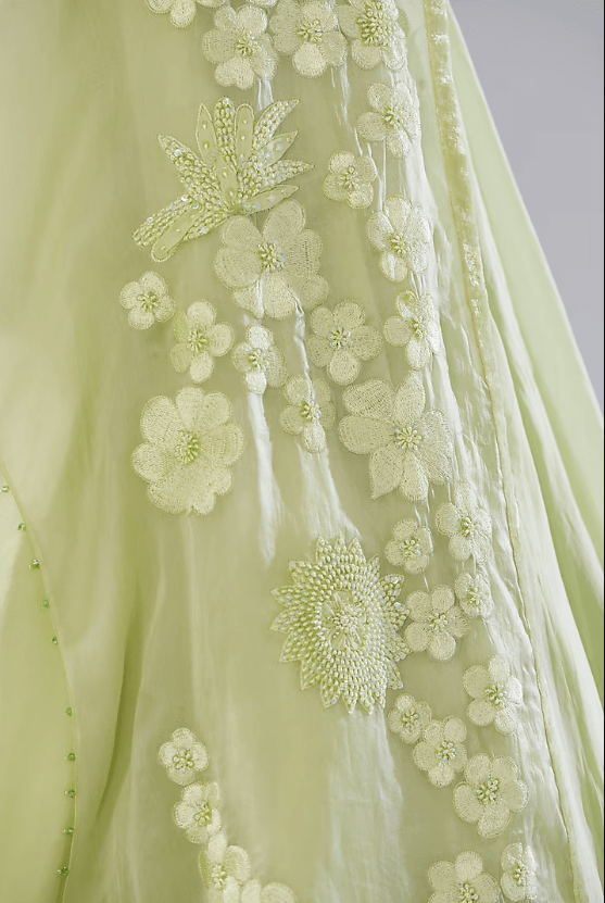 Green Chanderi & Organza Embroidered Jacket Set - Image 5