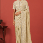 Sea Green Tissue & Crepe Hand Embroidered Saree Set