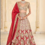 Red Mirror-Thread Hand Embroidered Lehenga Set