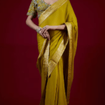 Mustard Chiffon Zari Embroidered Saree Set