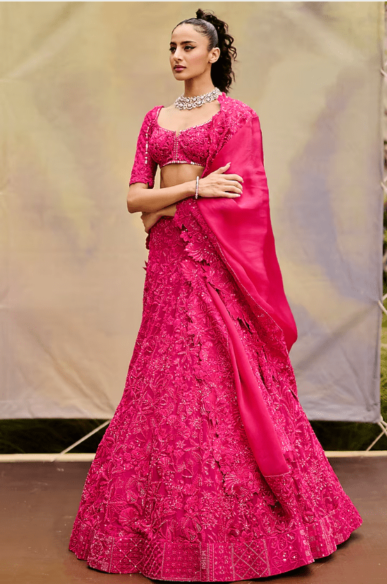 Fuchsia Organza Wildflower Lehenga Set
