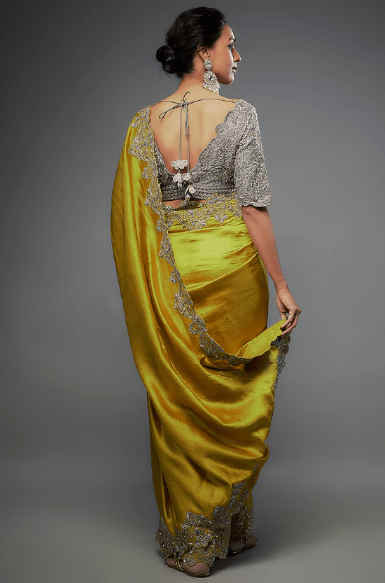 Mustard Silk Zari Embroidered Saree Set - Image 2