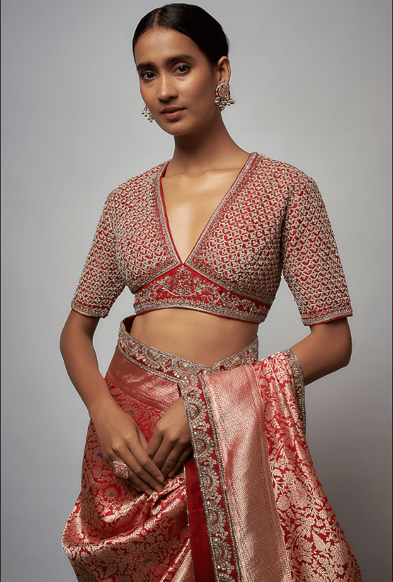 Red Banarasi Saree Set - Image 3