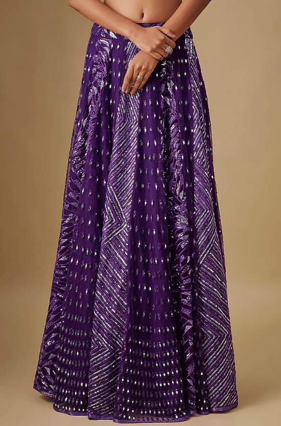 Purple Satin Organza Hand & Machine Embroidered Jacket Lehenga Set - Image 3