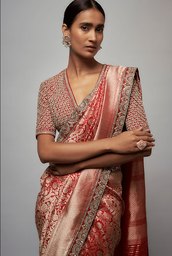 Red Banarasi Saree Set - Image 4