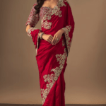 Red Silk Zardosi Embroidered Saree Set
