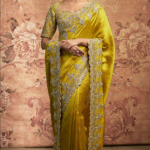 Mustard Yellow Silk Cutwork Embroidered Saree Set