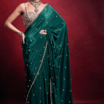Emerald Green Crepe & Tissue Zari Work Saree Set