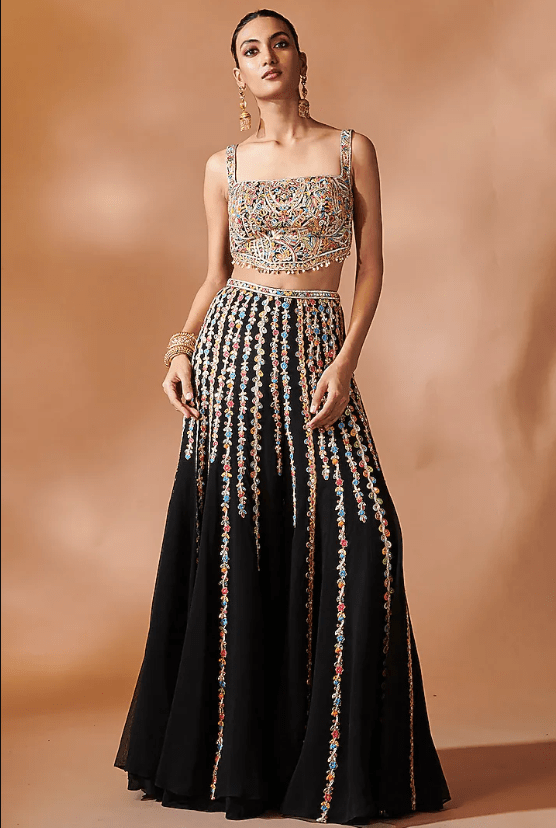 Black Georgette Embroidered Sharara Set