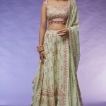 Mint Georgette Embroidered Sharara Set