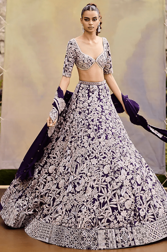 Purple Organza Wildflower Lehenga Set